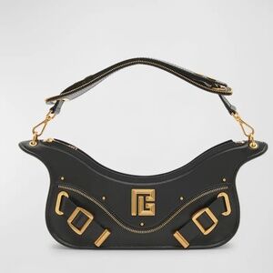 Balmain Blaze Zip Pouch Black Leather Shoulder Bag